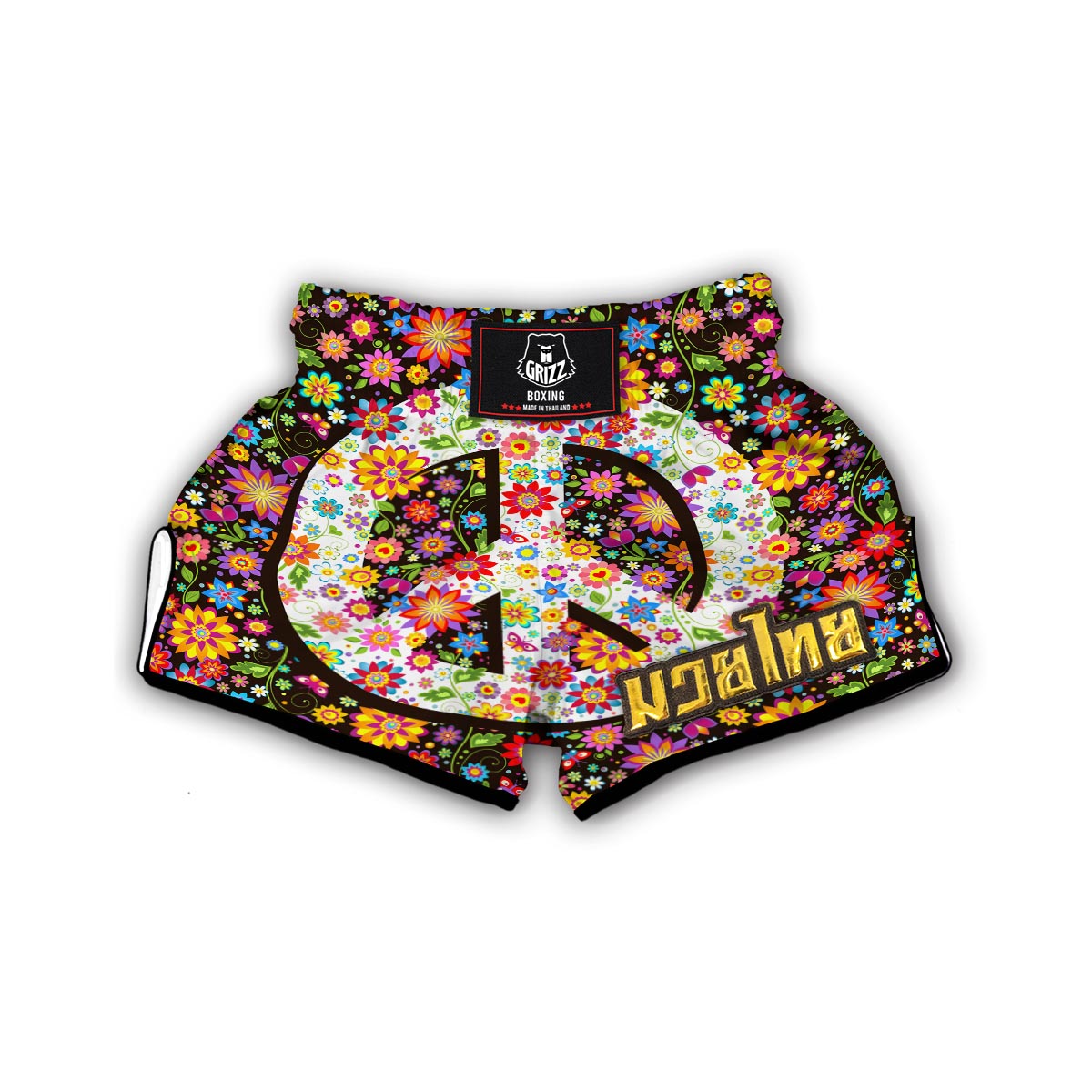 Floral Hippie Sign Muay Thai Boxing Shorts-grizzshop