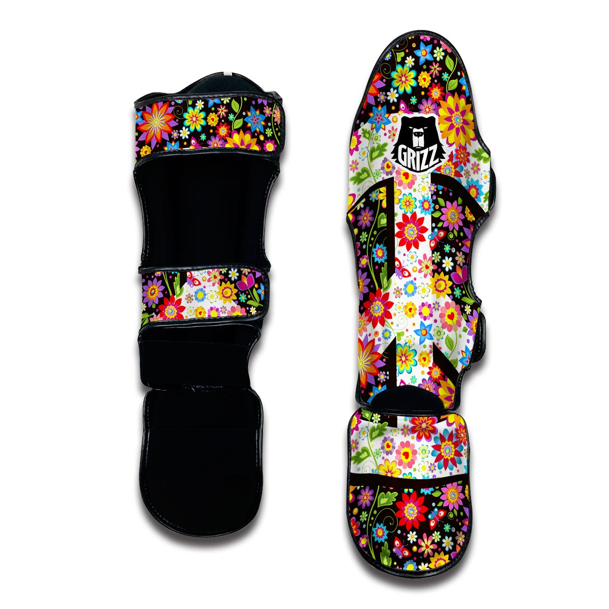 Floral Hippie Sign Muay Thai Shin Guards-grizzshop