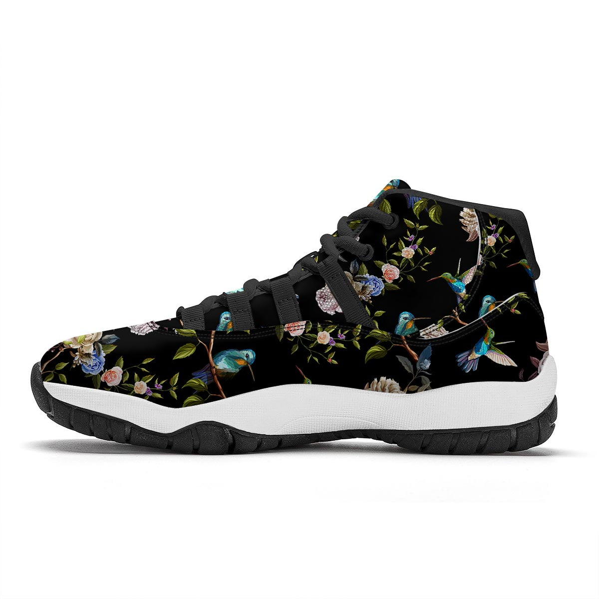 Floral Hummingbird Black Bball Shoes-grizzshop