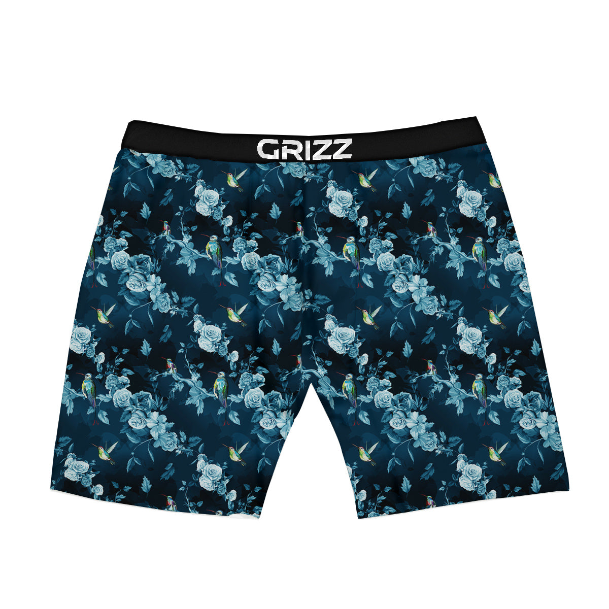 Floral Hummingbird Dark Blue Print Boxer Briefs-grizzshop