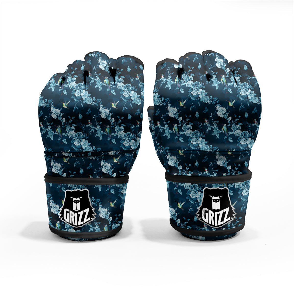 Floral Hummingbird Dark Blue Print MMA Gloves-grizzshop