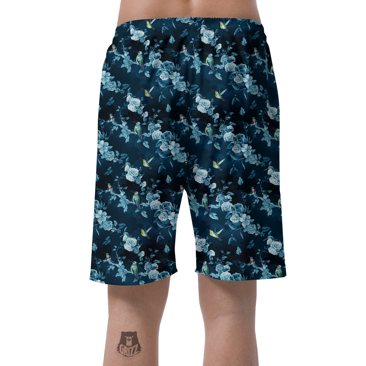 Floral Hummingbird Dark Blue Print Men's Shorts-grizzshop