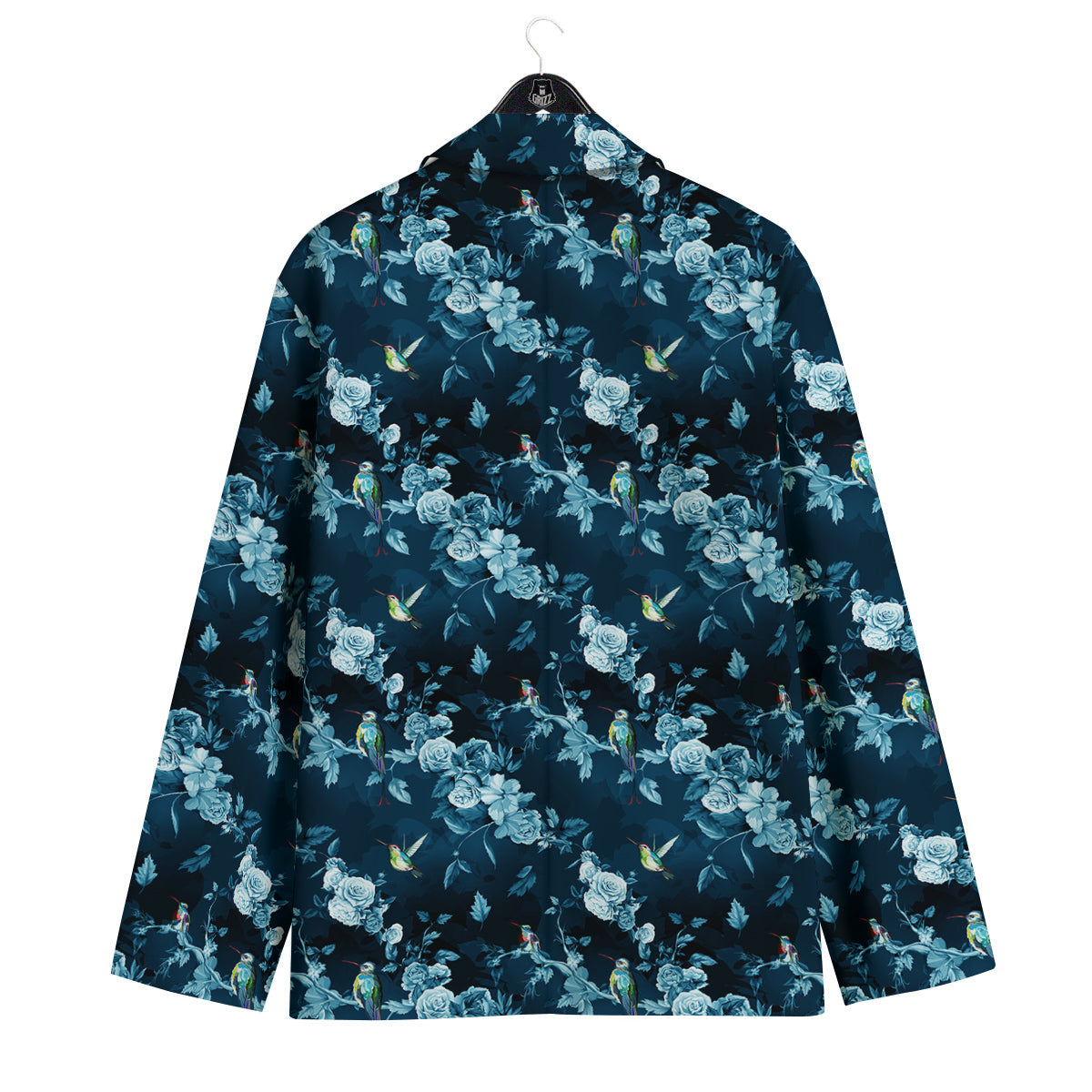 Floral Hummingbird Dark Blue Print Men's Sport Coat-grizzshop