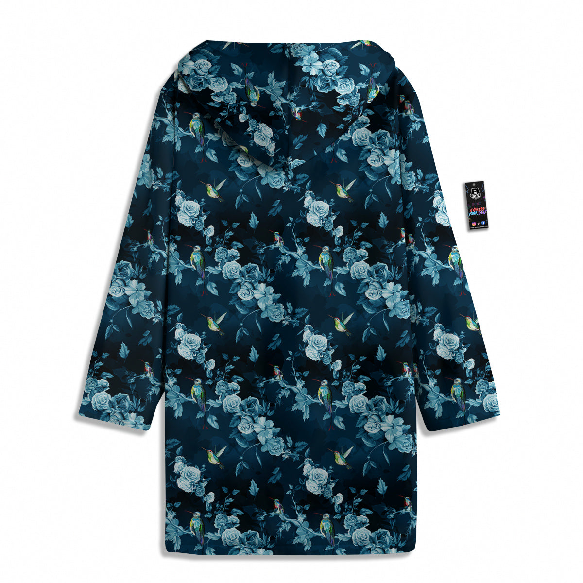 Floral Hummingbird Dark Blue Print Men's Windbreaker Jacket-grizzshop