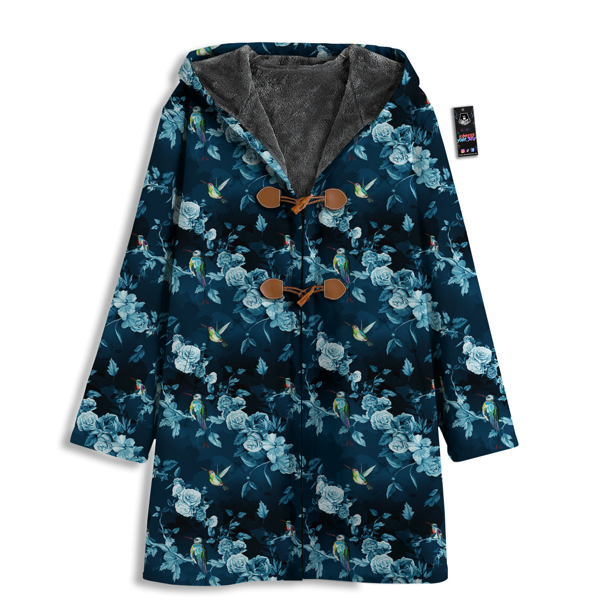 Floral Hummingbird Dark Blue Print Men's Windbreaker Jacket-grizzshop
