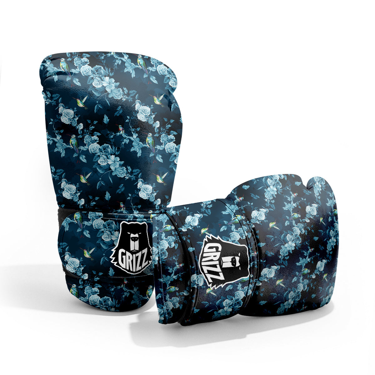 Floral Hummingbird Dark Blue Print Pro Boxing Glove