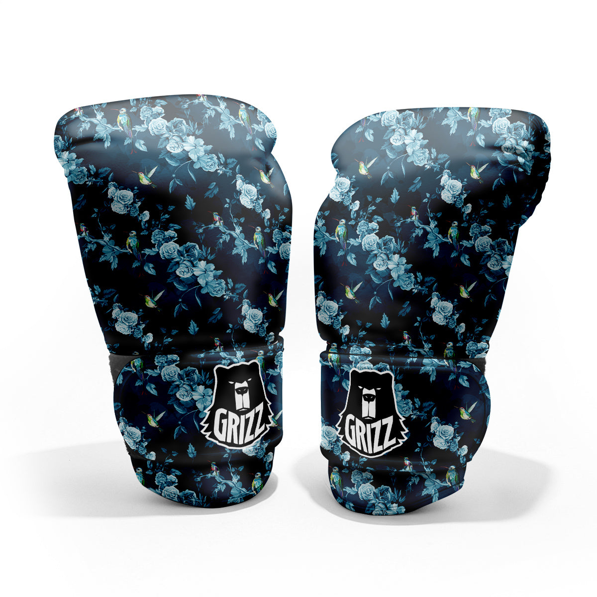 Floral Hummingbird Dark Blue Print Pro Boxing Glove