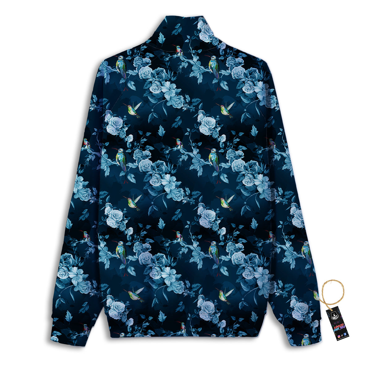 Floral Hummingbird Dark Blue Print Track Jacket-grizzshop
