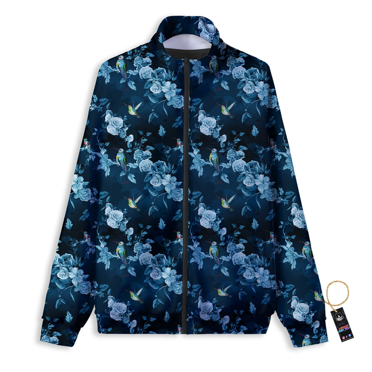 Floral Hummingbird Dark Blue Print Track Jacket-grizzshop