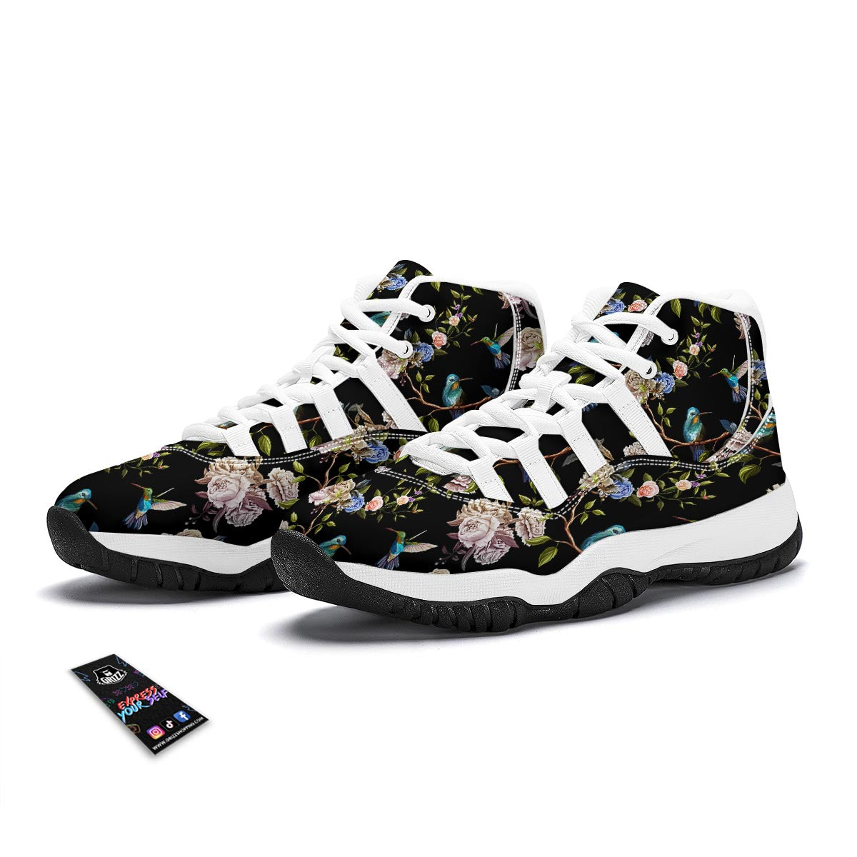 Floral Hummingbird White Bball Shoes-grizzshop