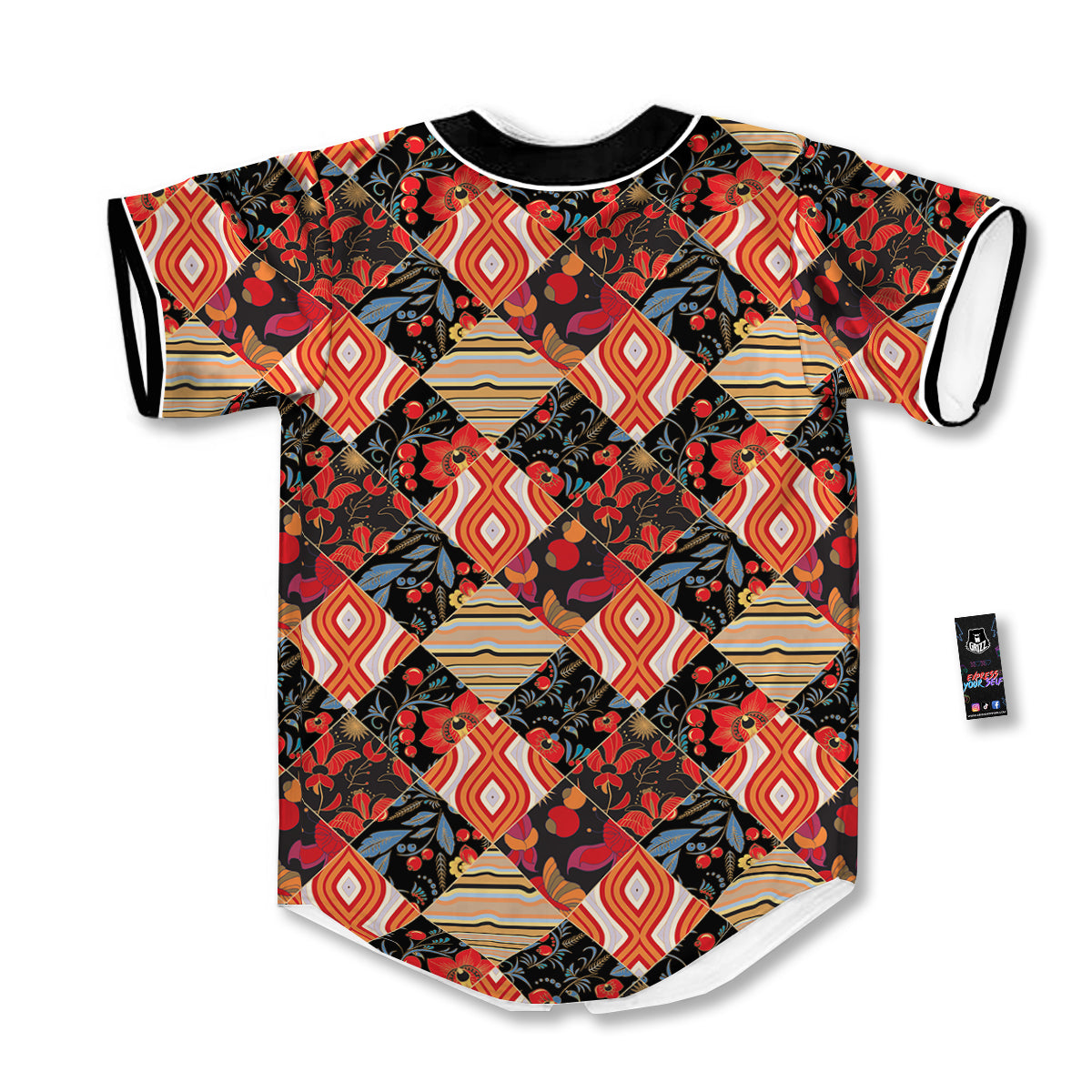 Floral Indian Patchwork Print Pattern Baseball Jersey-grizzshop