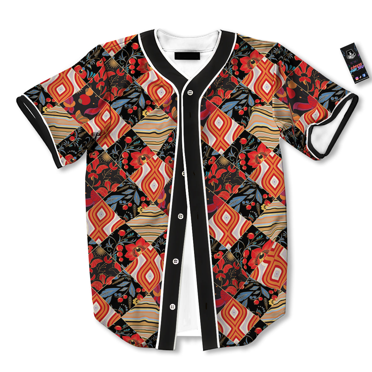 Floral Indian Patchwork Print Pattern Baseball Jersey-grizzshop
