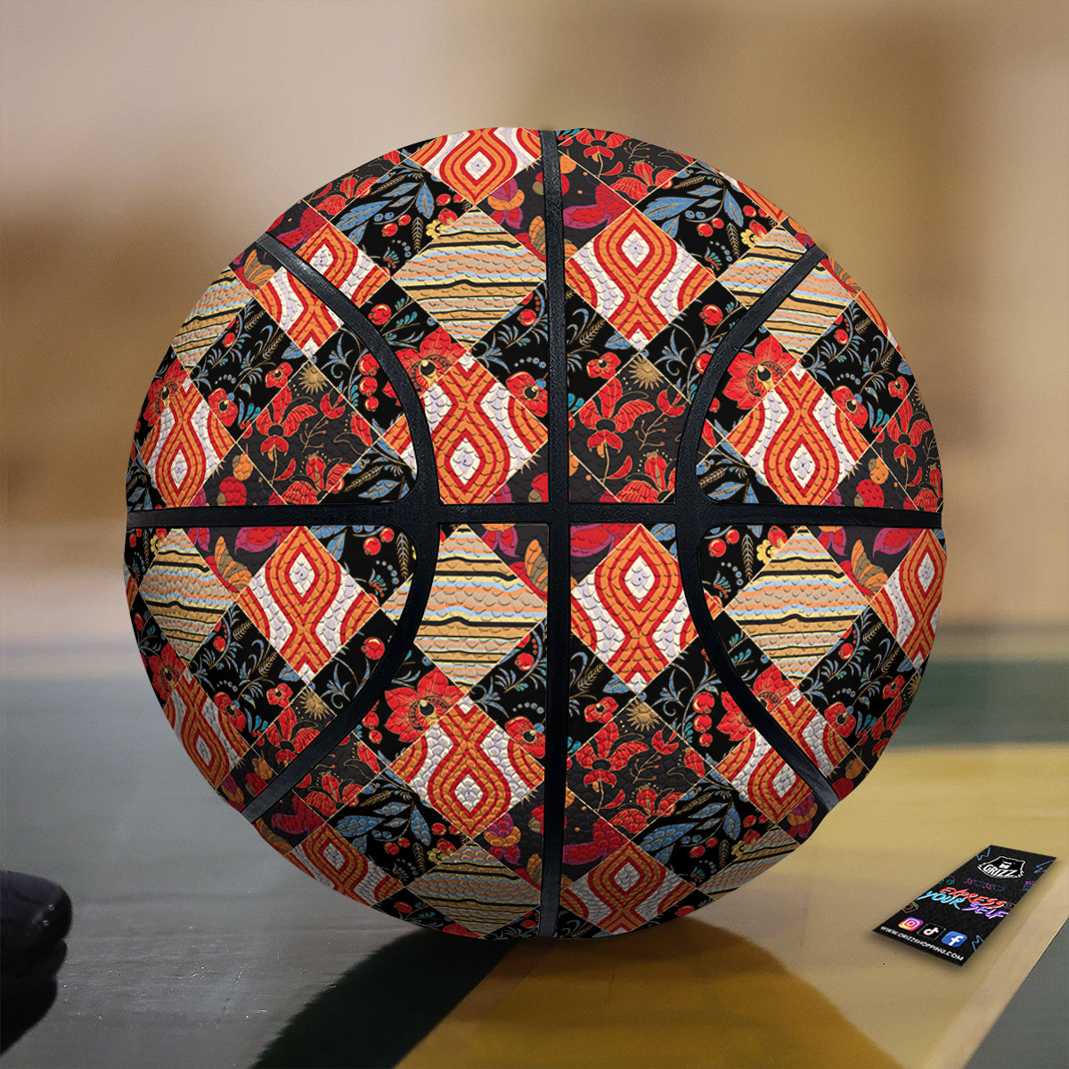 Floral Indian Patchwork Print Pattern Basketball-grizzshop