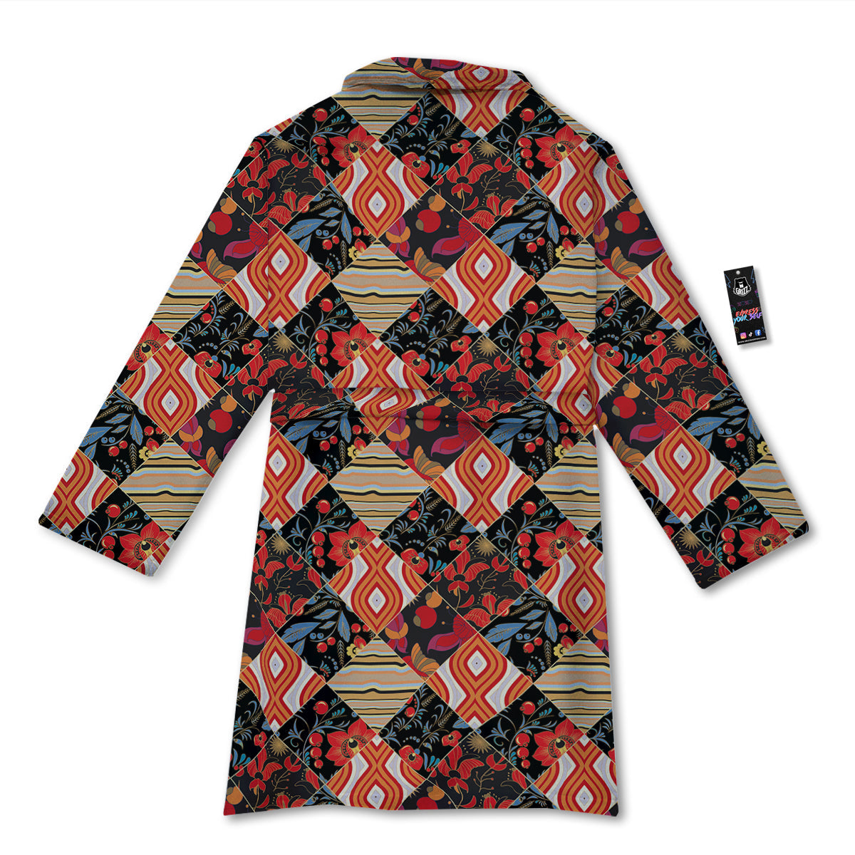 Floral Indian Patchwork Print Pattern Bathrobe-grizzshop