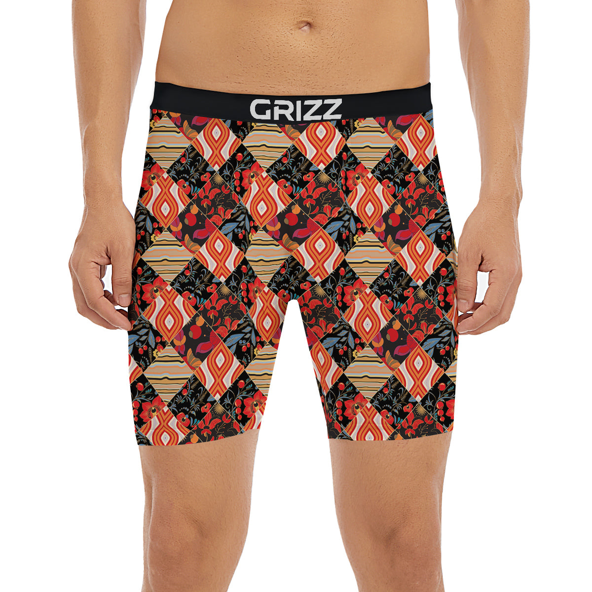 Floral Indian Patchwork Print Pattern Boxer Briefs-grizzshop