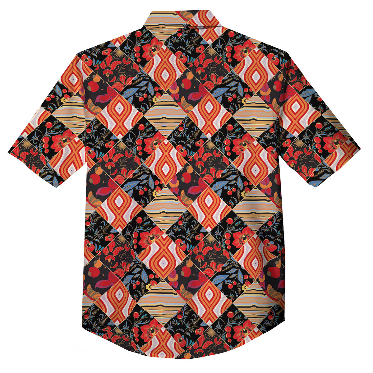 Floral Indian Patchwork Print Pattern Button Up Shirt-grizzshop