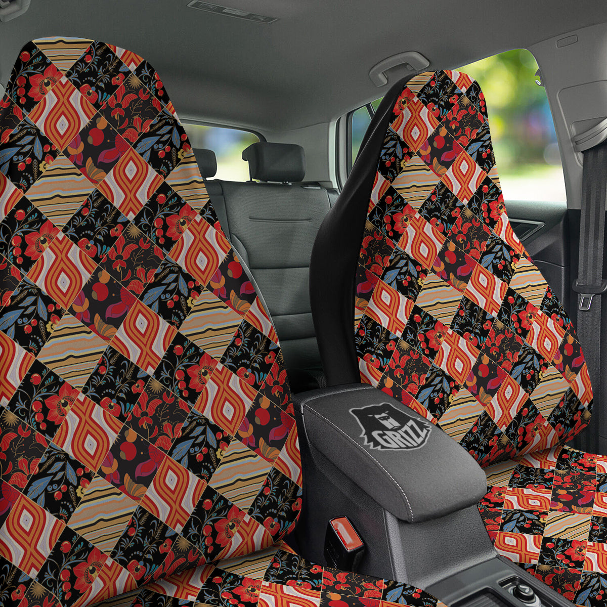 Floral Indian Patchwork Print Pattern Car Seat Covers-grizzshop