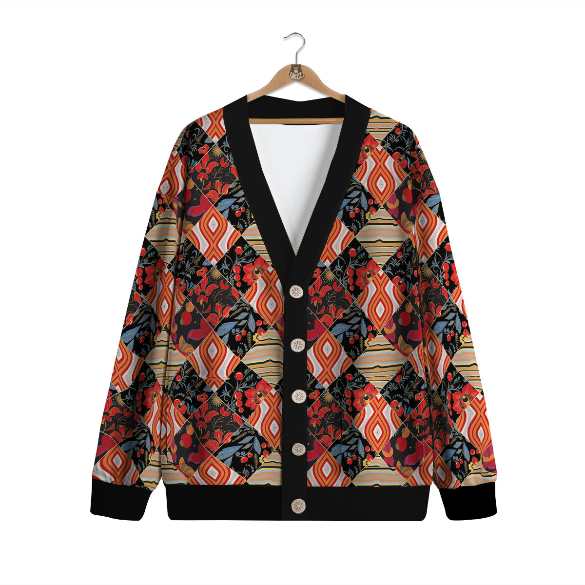 Floral Indian Patchwork Print Pattern Cardigan-grizzshop