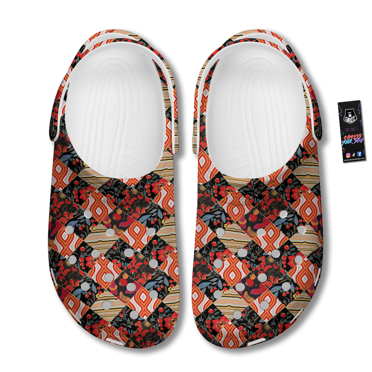 Floral Indian Patchwork Print Pattern Clog-grizzshop