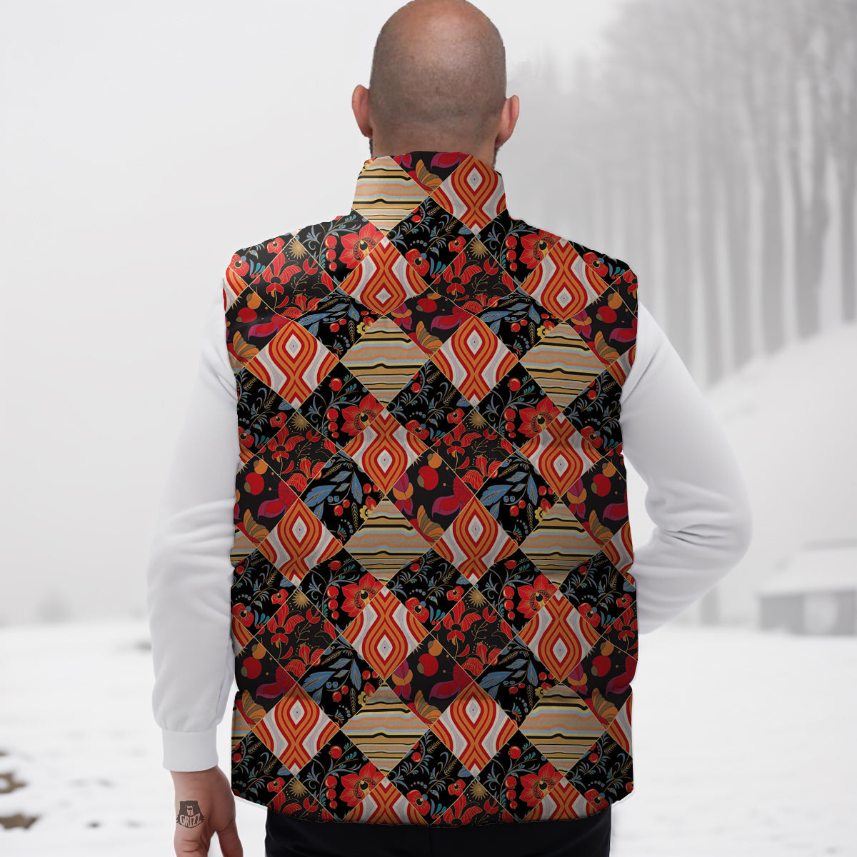 Floral Indian Patchwork Print Pattern Down Vest