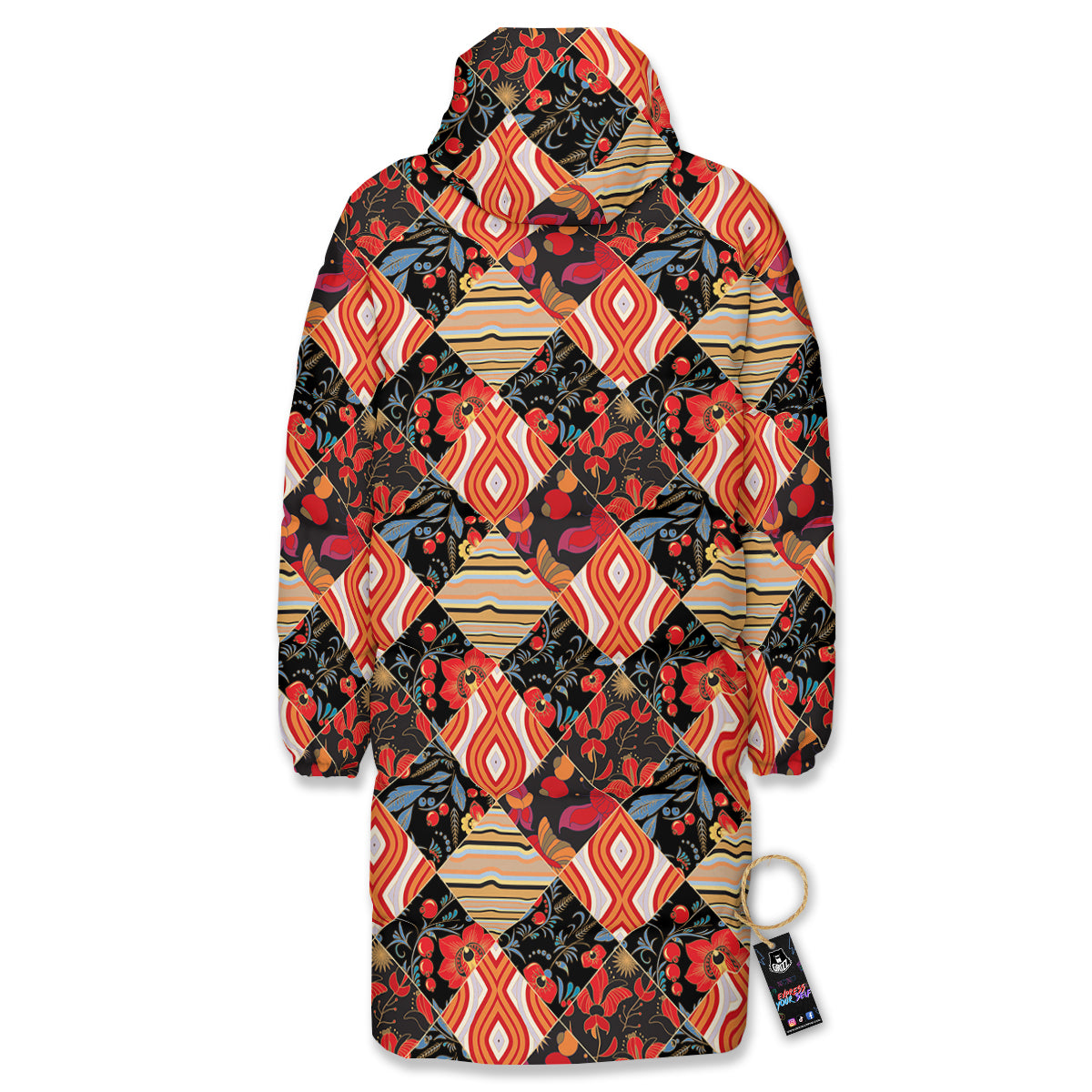 Floral Indian Patchwork Print Pattern Long Down Jacket-grizzshop