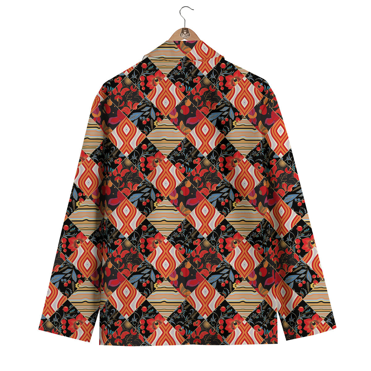 Floral Indian Patchwork Print Pattern Men's Blazer-grizzshop