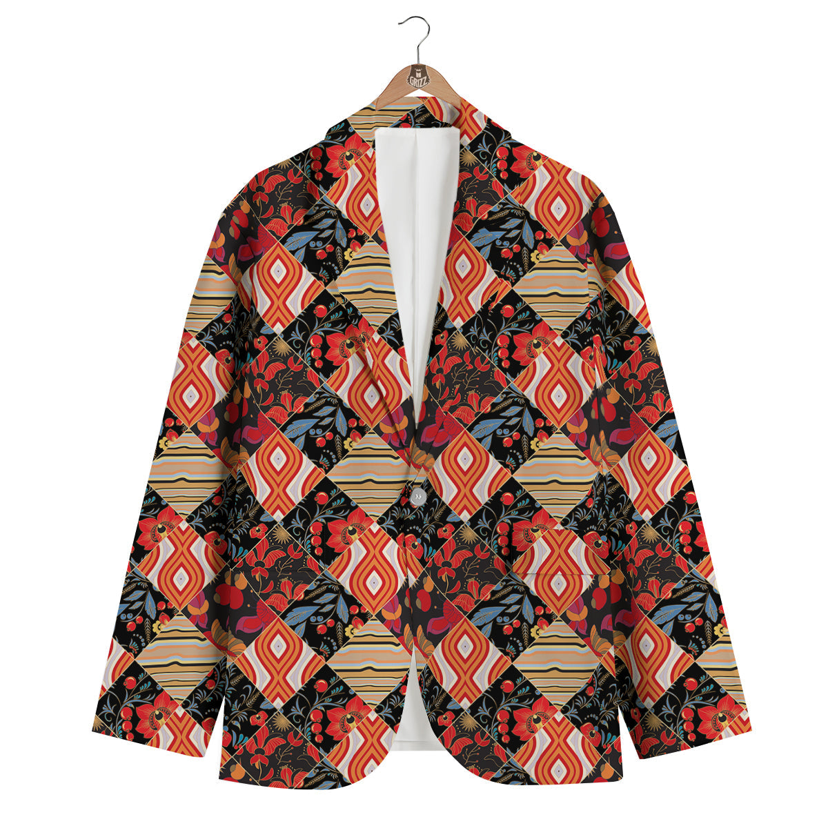 Floral Indian Patchwork Print Pattern Men's Blazer-grizzshop