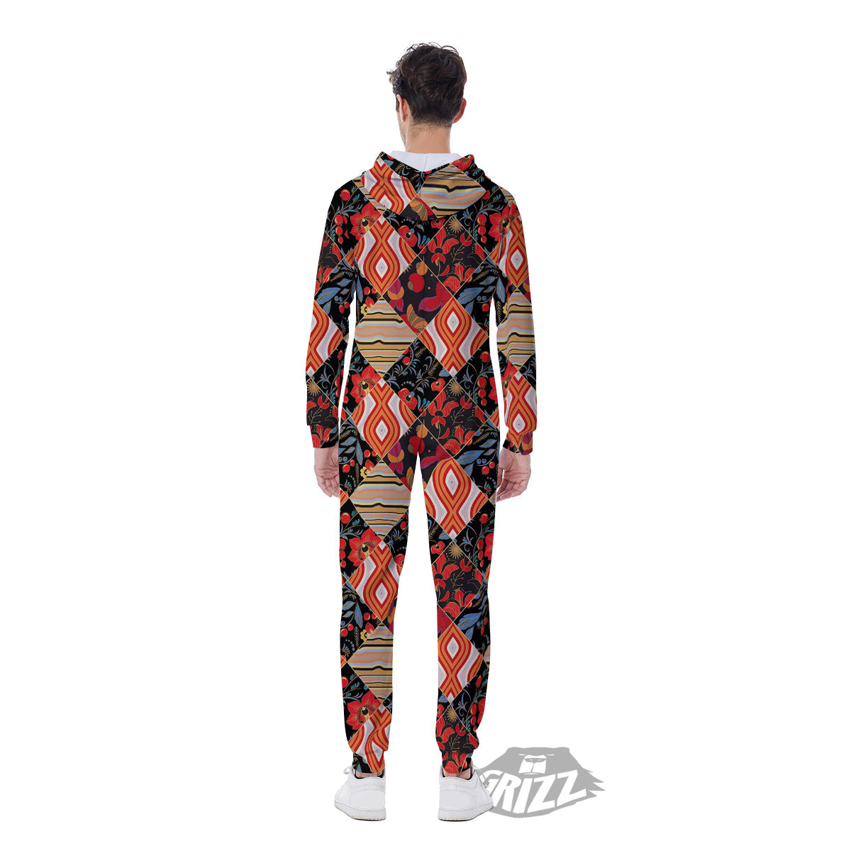 Floral Indian Patchwork Print Pattern Men's Jumpsuit-grizzshop