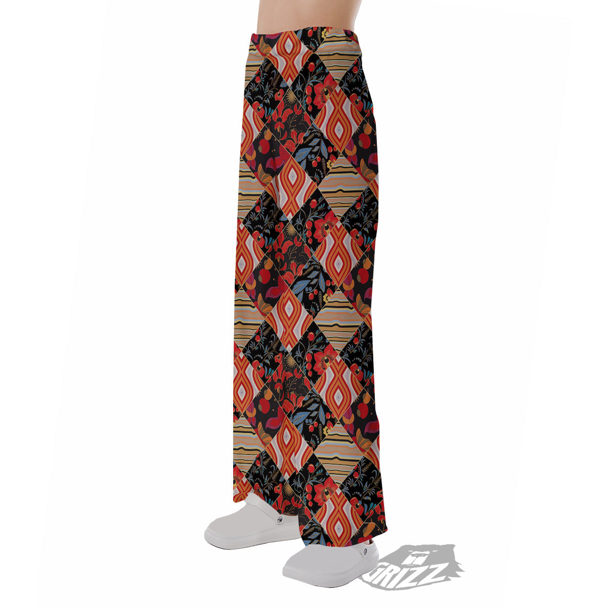 Floral Indian Patchwork Print Pattern Pajama Pants-grizzshop