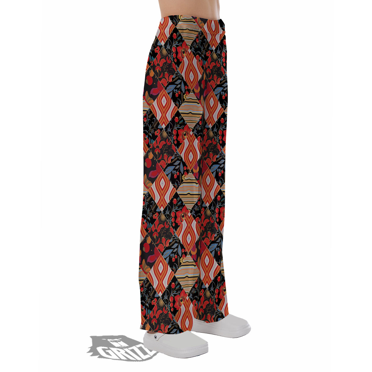 Floral Indian Patchwork Print Pattern Pajama Pants-grizzshop