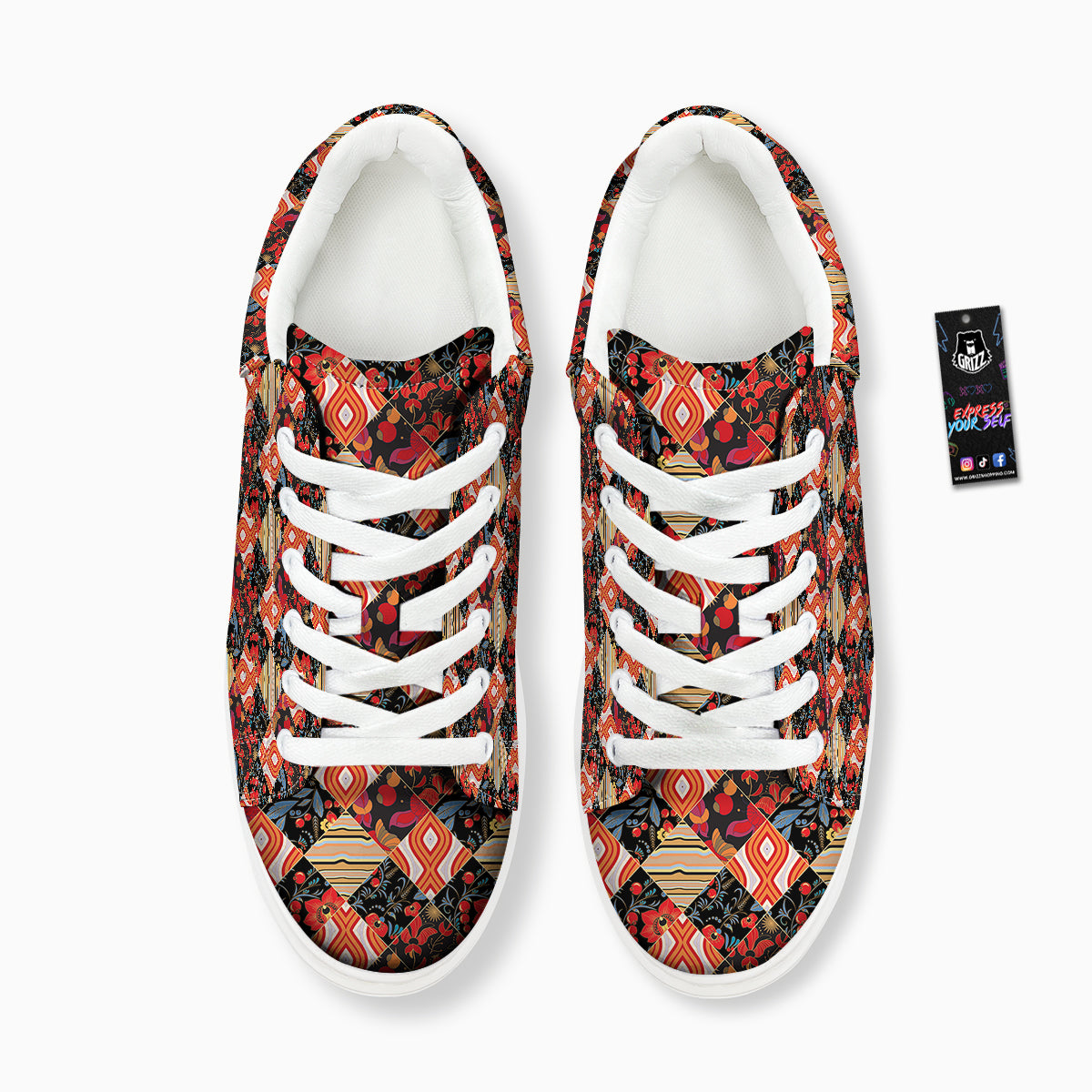 Floral Indian Patchwork Print Pattern Platform Shoes-grizzshop