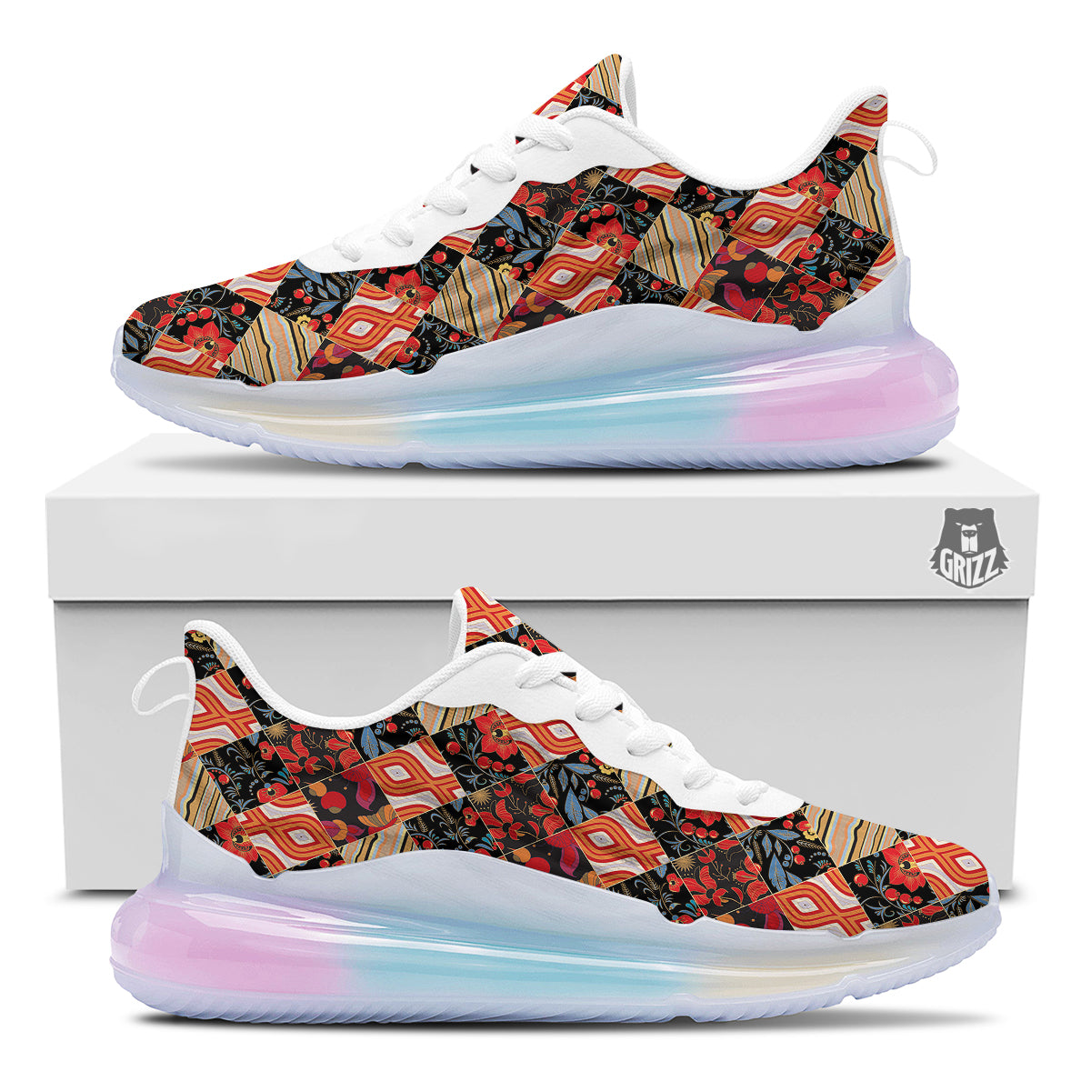 Floral Indian Patchwork Print Pattern Running Sneakers-grizzshop