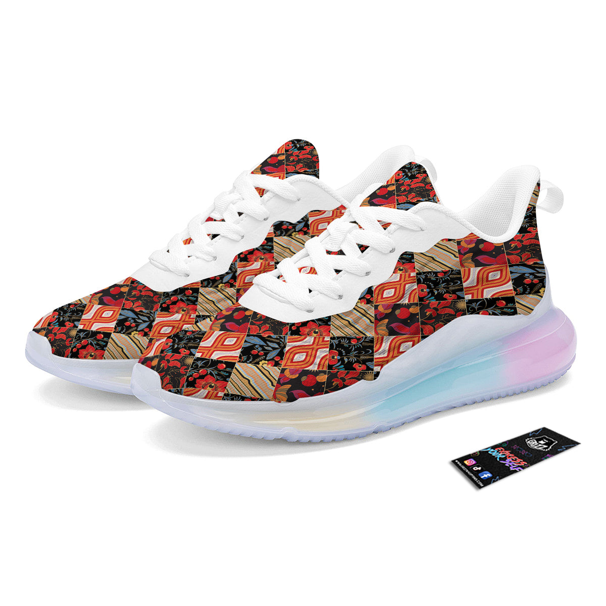 Floral Indian Patchwork Print Pattern Running Sneakers-grizzshop
