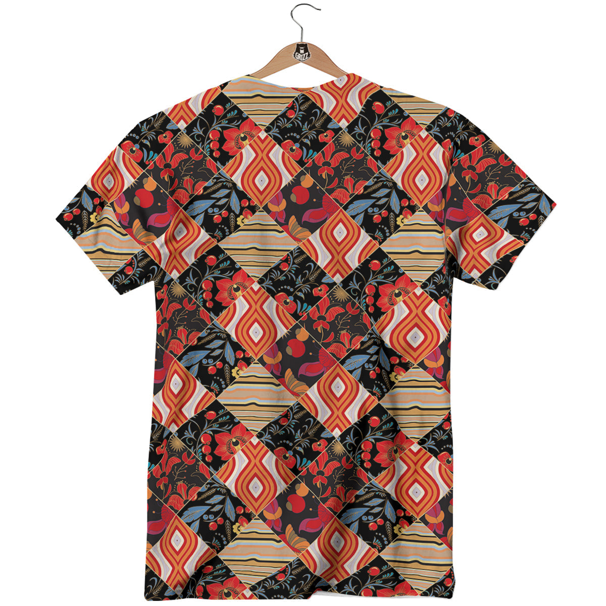 Floral Indian Patchwork Print Pattern T-Shirt-grizzshop