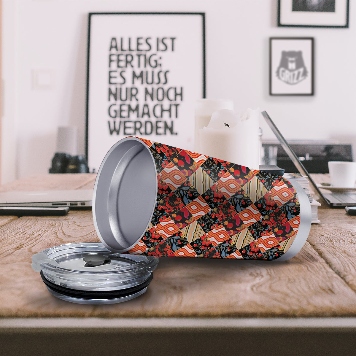 Floral Indian Patchwork Print Pattern Tumbler-grizzshop
