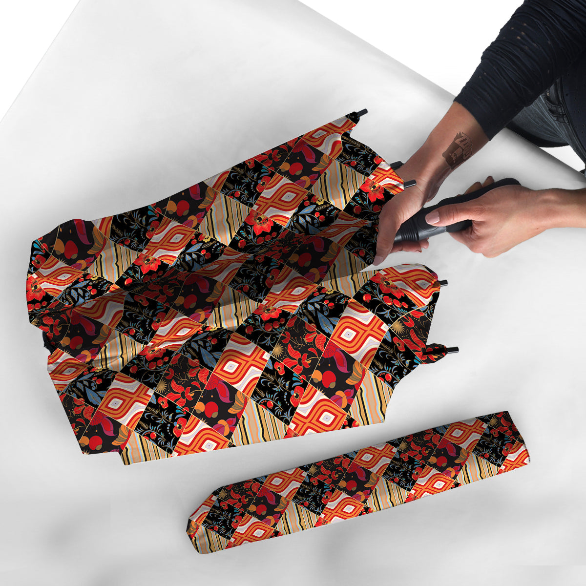 Floral Indian Patchwork Print Pattern Umbrella-grizzshop