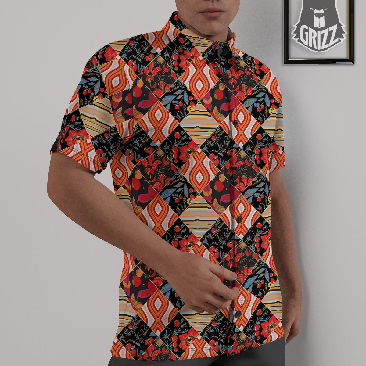 Floral Indian Patchwork Print Pattern Untucked Shirts-grizzshop