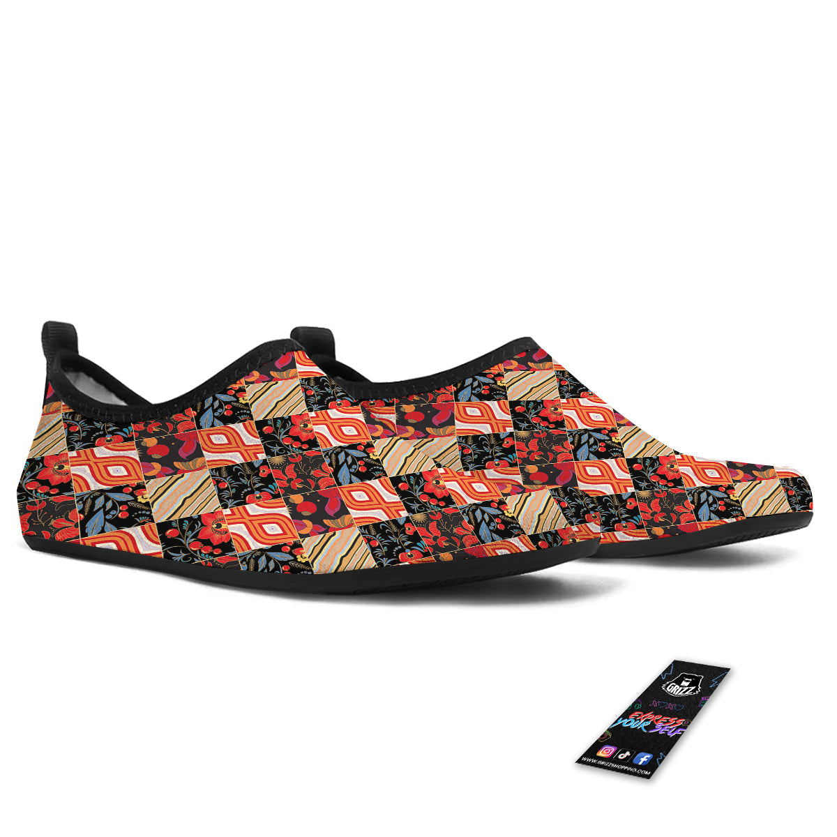 Floral Indian Patchwork Print Pattern Water Shoes-grizzshop
