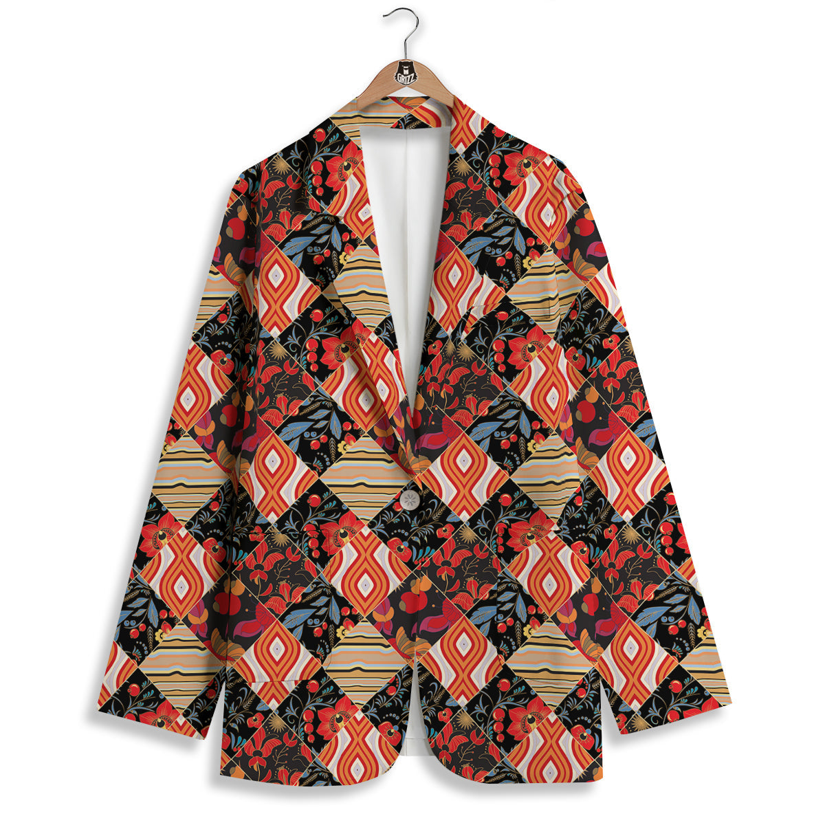 Floral Indian Patchwork Print Pattern Women's Blazer-grizzshop
