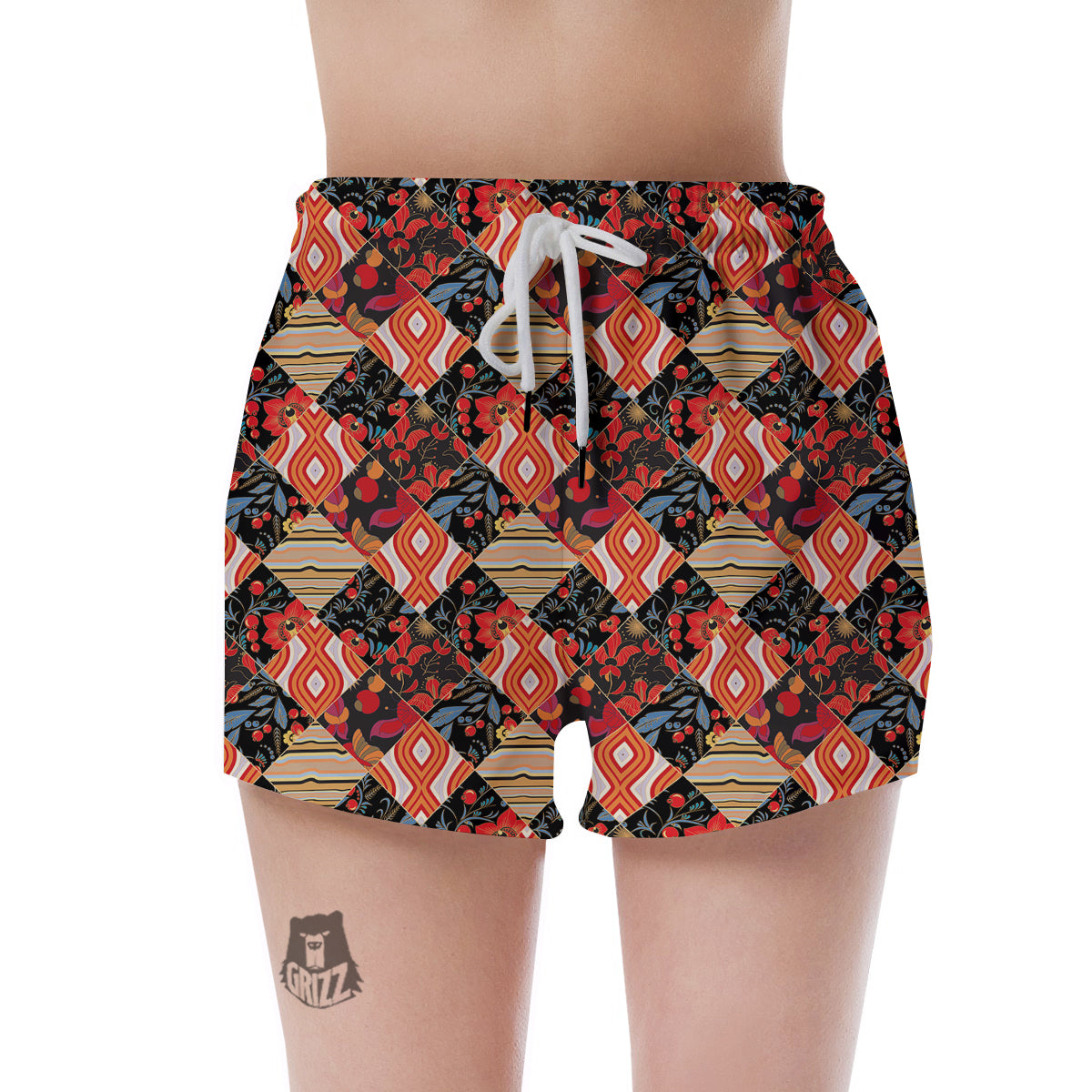 Floral Indian Patchwork Print Pattern Women's Shorts-grizzshop