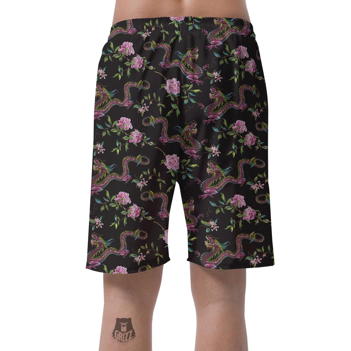 Floral Janpanese Dragon Print Men's Shorts-grizzshop