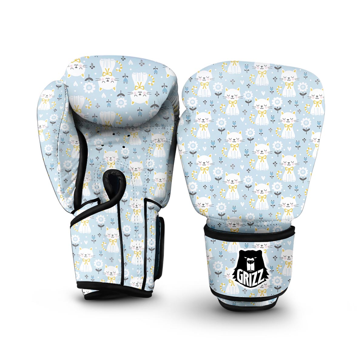 Floral Kitten Cat Pattern Print Boxing Gloves-grizzshop