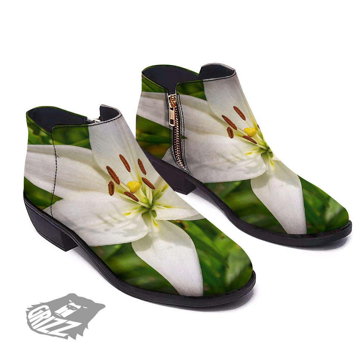 Floral Lily Print Ankle Boots-grizzshop