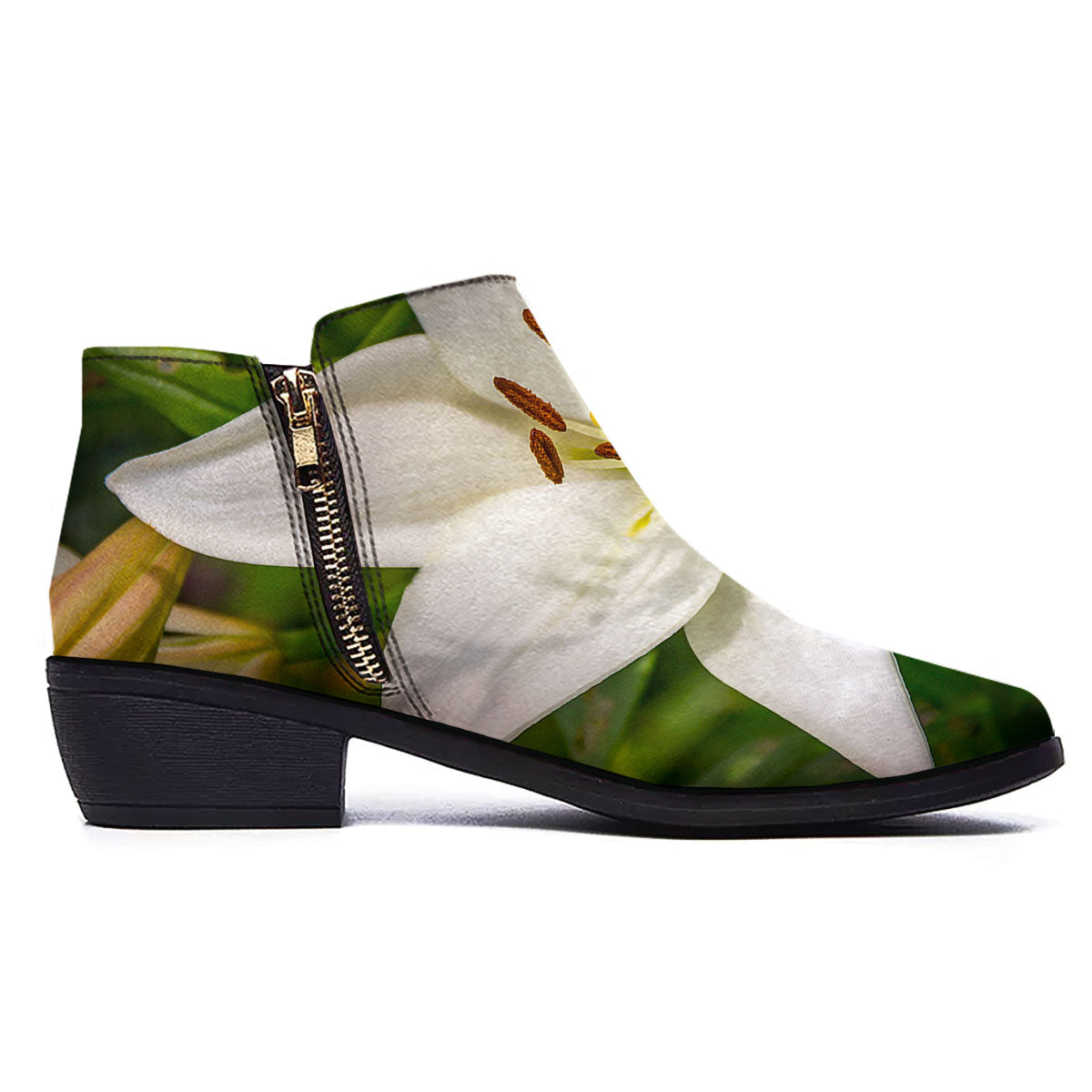 Floral Lily Print Ankle Boots-grizzshop