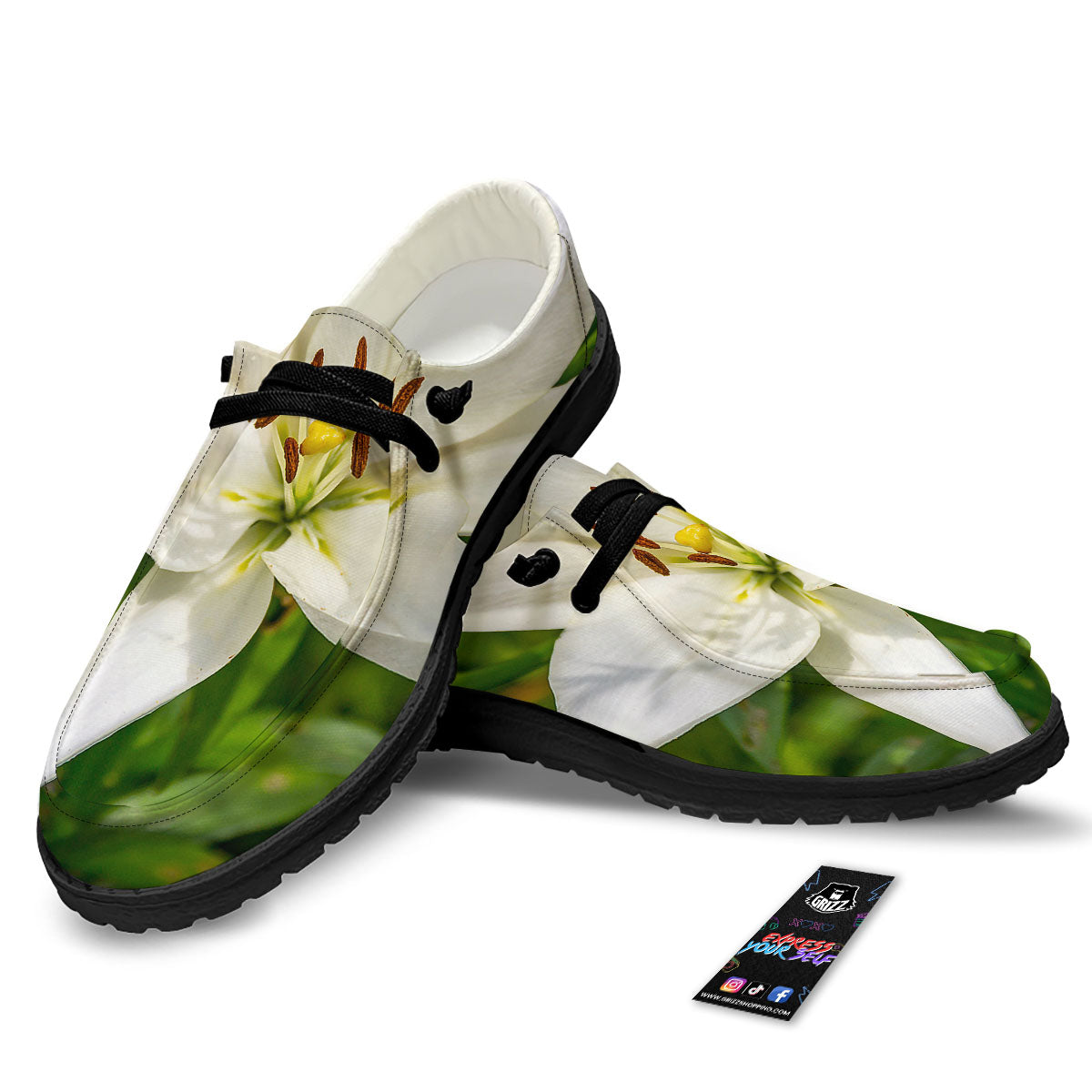 Floral Lily Print Black Loafers-grizzshop