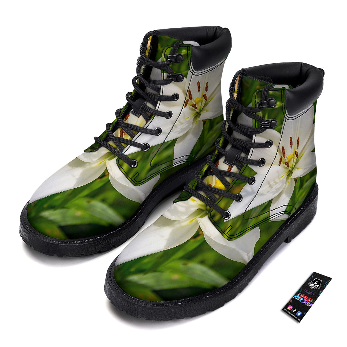 Floral Lily Print Boots-grizzshop