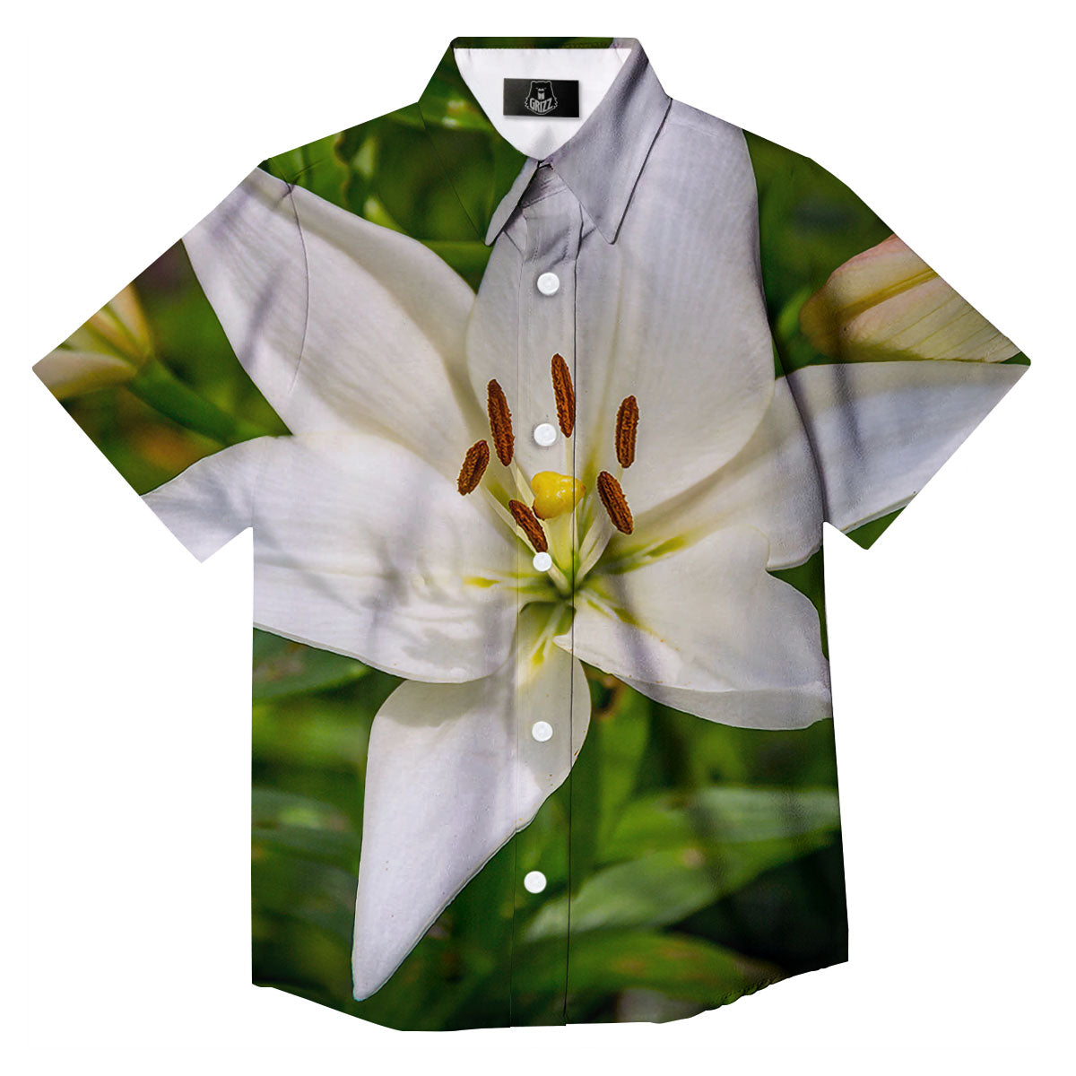 Floral Lily Print Button Up Shirt-grizzshop