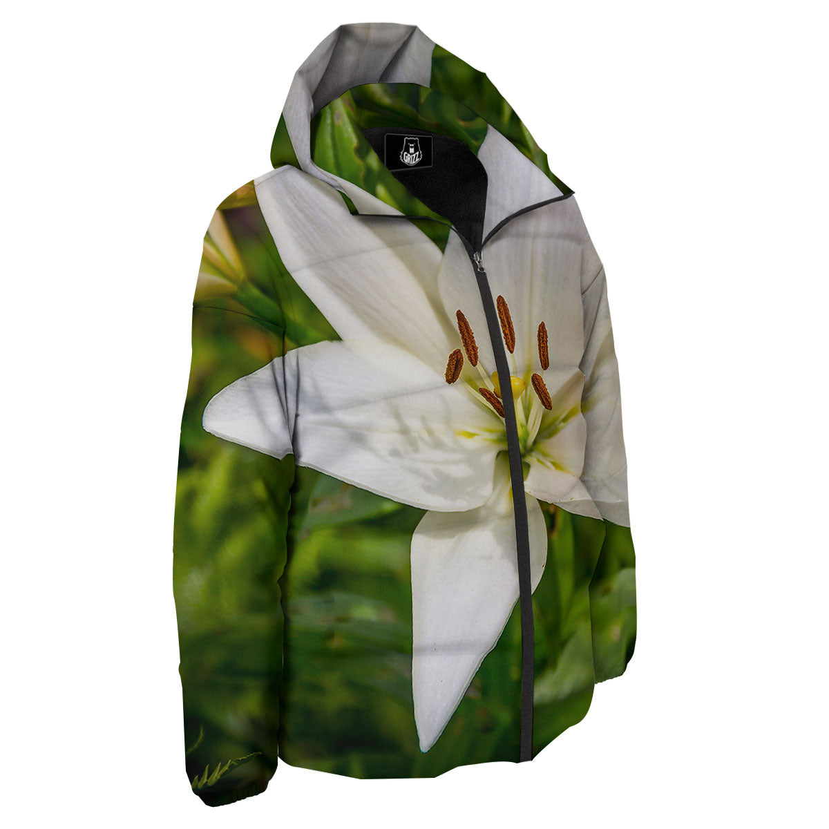 Floral Lily Print Down Jacket-grizzshop