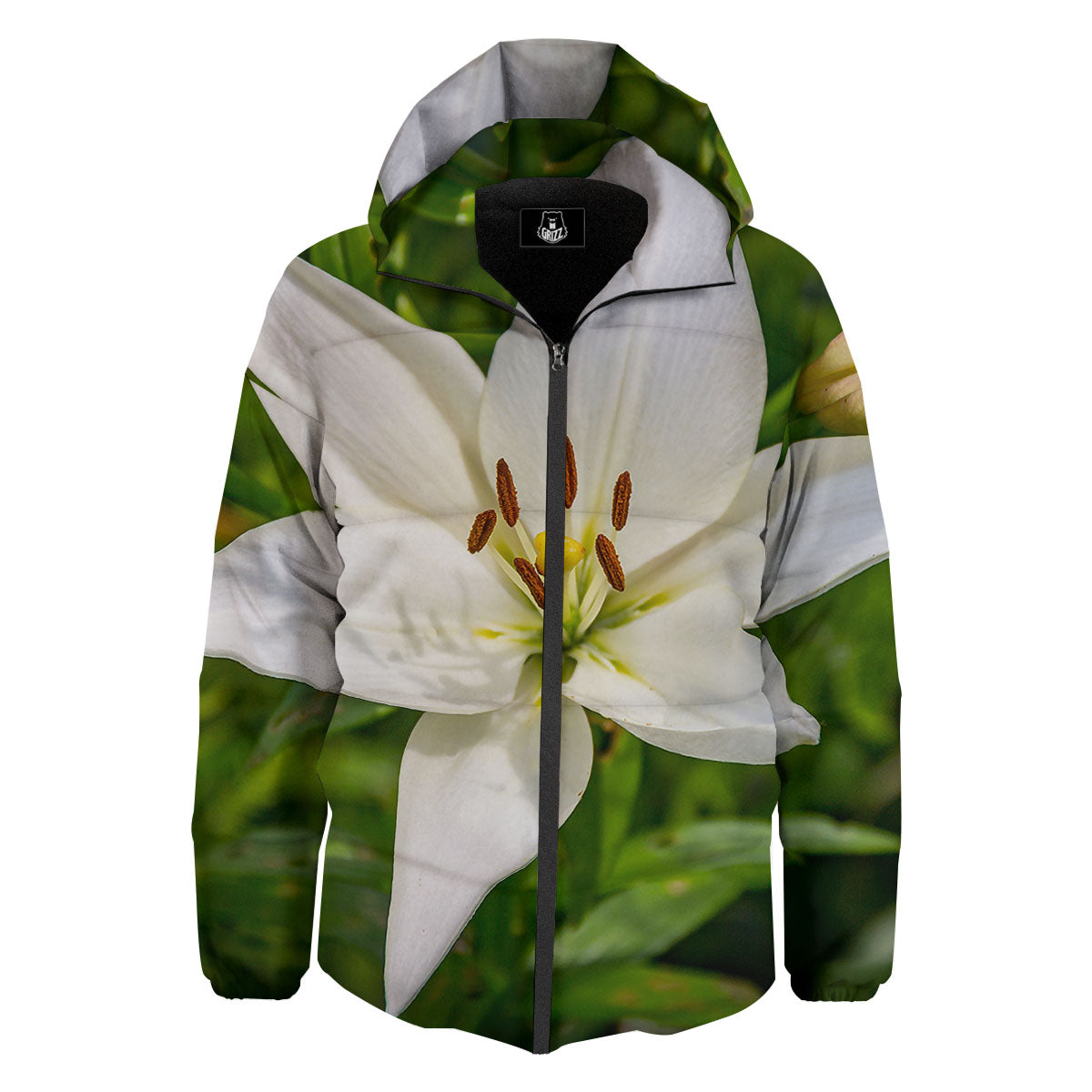 Floral Lily Print Down Jacket-grizzshop