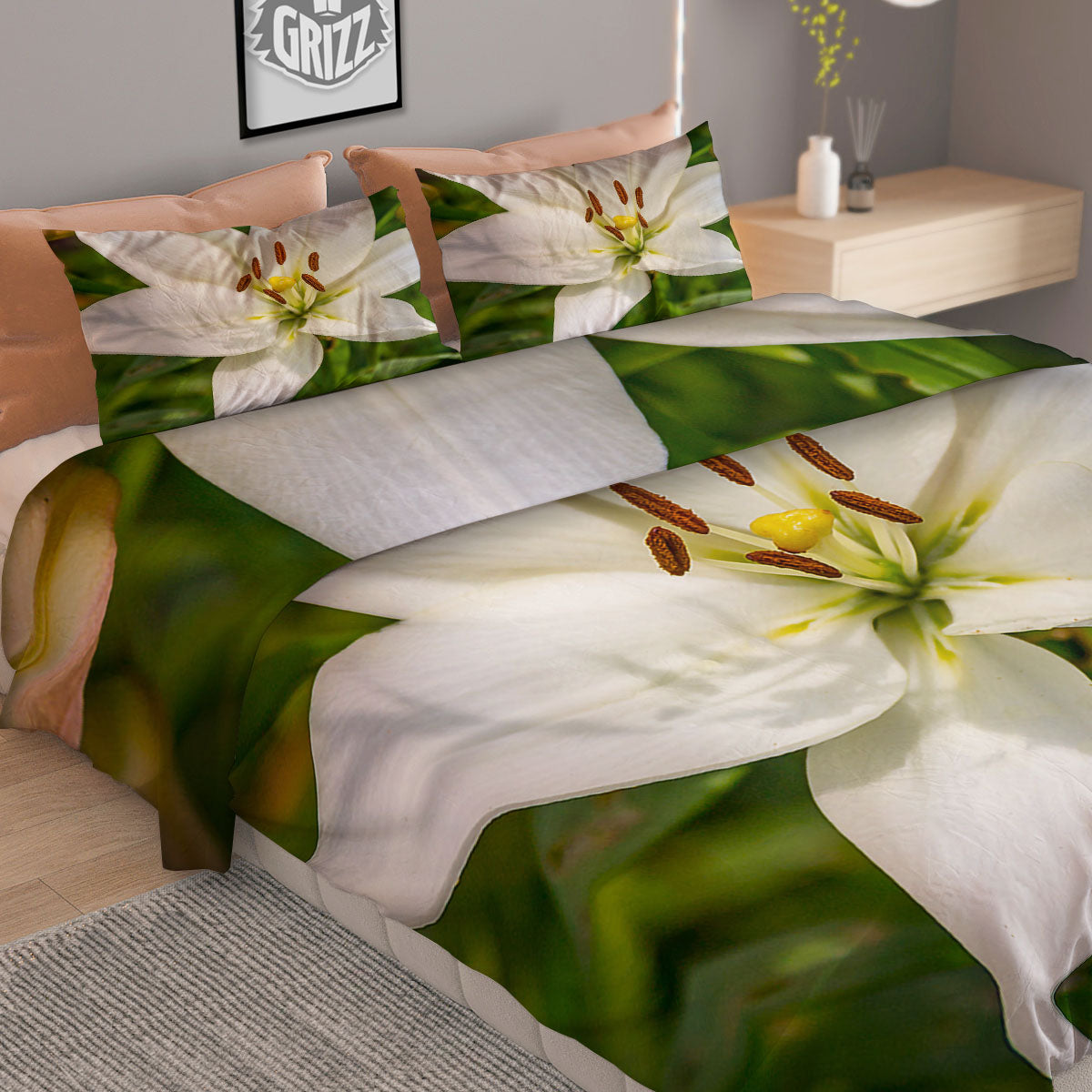 Floral Lily Print Duvet Cover Bedding Set